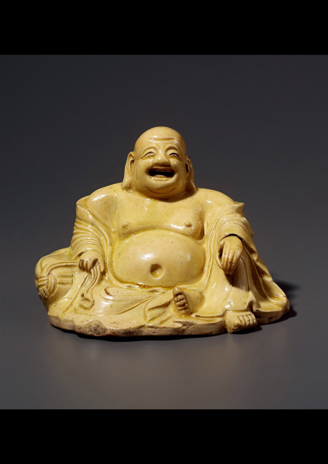 明 彭城窯米黃釉彌勒佛坐像